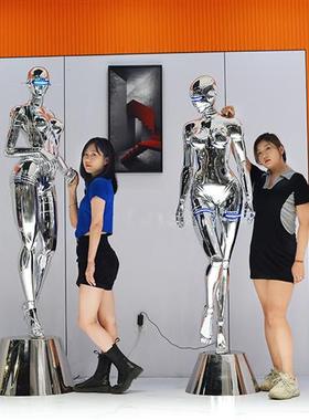 玻璃钢电镀空山基机械姬女神雕塑酒店大堂别墅人物大摆件装饰