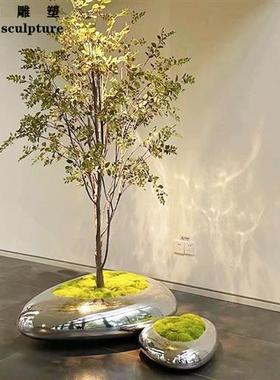 金属鹅卵石水滴不锈钢花盆槽盆栽定制抽象造型庭院摆件雕塑装饰品