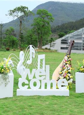 户外不锈钢大提琴雕塑商场公园步行街花架花箱装饰金属字母摆件品