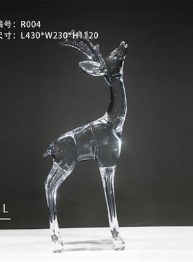 晶悦现代轻奢样板房酒店大堂透明树脂鹿落地摆件装饰雕塑工厂定制