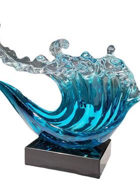 厂家现货碧蓝色浪花工艺品透明树脂摆件酒店玄关家居饰品艺术摆设