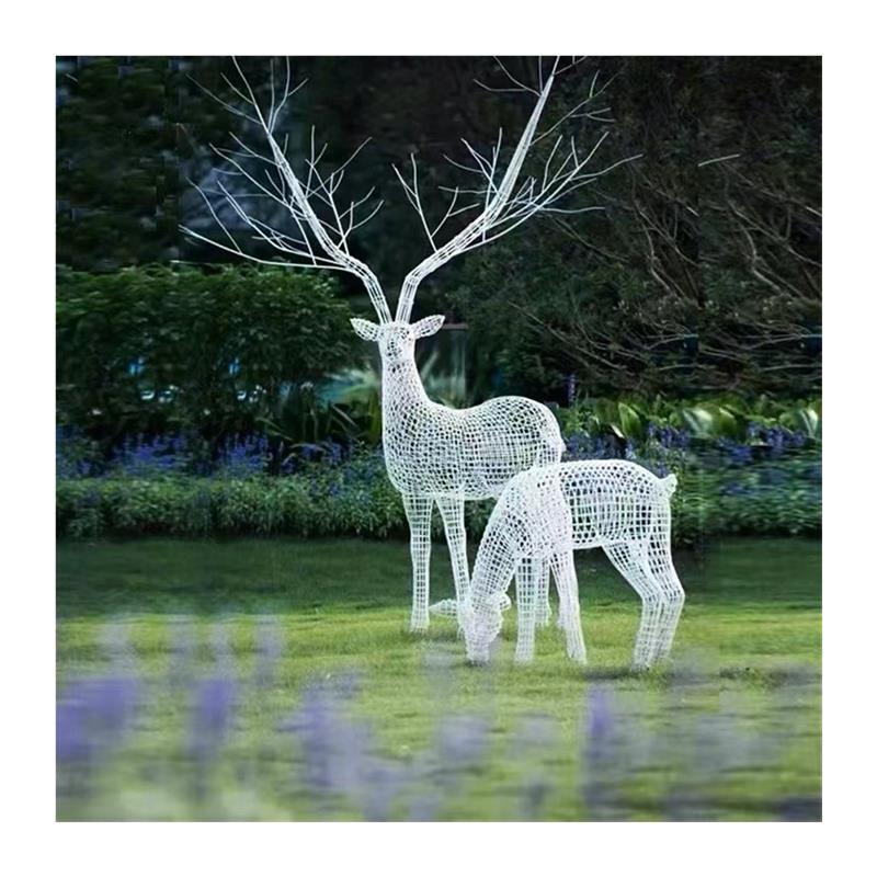 不锈钢镂空梅花鹿雕塑铁艺发光动物摆件草坪园林景观售楼处装饰品 - 图3