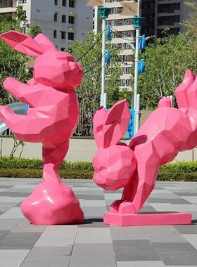 大型抽象几何快面兔子摆件块面兔雕塑户外公园林景观广场装饰