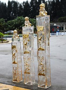 新中式大门镇宅招财狮子透明树脂雕塑摆件栓马柱酒店麒麟獬豸定制