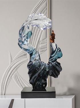 现代样板房客厅玄关轻奢雕塑摆件酒店大堂透明树脂装饰落地艺术品