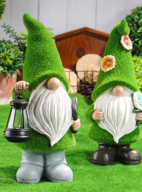 户外太阳能树脂灯圣诞精灵小x矮人摆件多肉花园庭院灯景观布置装