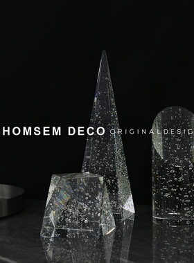 现代极简样板房间几何体水晶w气泡摆件轻奢软装饰品售楼处家居摆