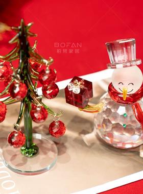 柏梵水晶树摆件创意雪人圣诞节礼品家居客厅酒柜高级感装饰摆件
