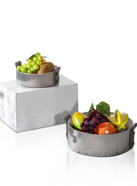 现代简约轻奢不锈钢果盘样板房售楼处客厅装饰品S茶几果盘托盘摆