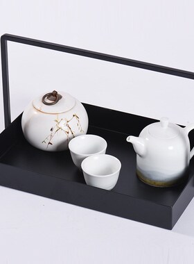 新中式铁艺提篮样板间软装现代托盘酒店创意N黑色铁艺茶托饰品摆