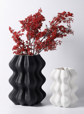 现代轻奢黑白3D打印陶瓷几何花瓶B摆件样板间酒店别墅客厅花器饰