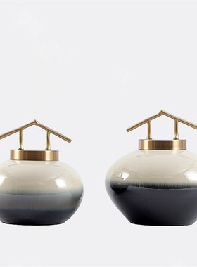 新中式手绘d陶瓷罐子摆设酒店会所售楼处橱柜软装饰品样板房间摆