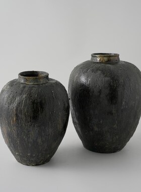 复古新中式侘寂风手工p陶瓷罐子大花瓶摆件售楼部展厅酒店花器装