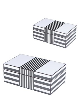 北欧现代创意轻奢黑白色r条纹木质烤漆首饰盒衣帽间卧室梳妆台摆