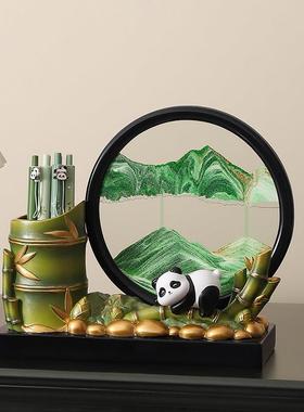 熊猫文创笔筒流沙画 画摆件毕业创意礼物中国风送老师办公室桌面