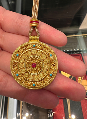 足金包银花丝如意珐琅彩罗盘女款