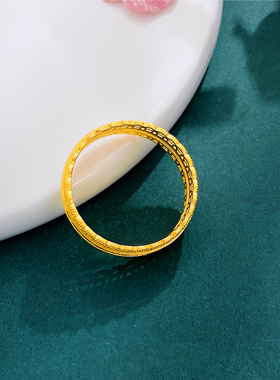 足金包银腰缠万贯镂空蕾丝戒指女