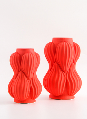 景德镇3D陶瓷中国红花瓶摆件现代简约H样板间客厅果绿蓝色花器装