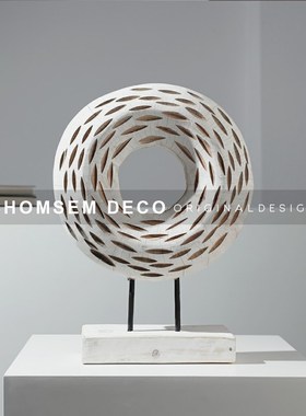 现代简约木质几何复m古摆件样板房间卧室书房玄关桌面创意软装饰