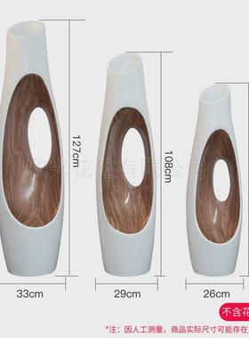 厂家玻璃钢e花盆镂空创意木纹花瓶组合定制花器商场室内落地摆件
