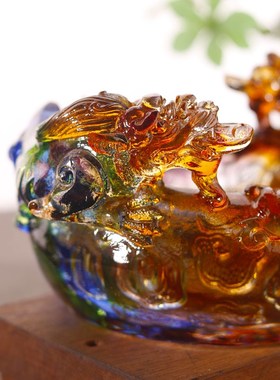 琉璃四方纳财貔貅聚宝盆客厅玄F关摆件招财聚财水晶存钱罐