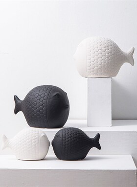 简约可爱鱼陶瓷摆件创意胖头鱼卧室儿童J房书房摆设电视柜酒柜饰