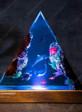 热卖海豚家族环氧树脂灯海z洋生物手工海洋装饰生日礼物