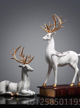 乔美式家居礼客厅电视柜装饰品新摆件创N意欧式玄关麋鹿摆设迁