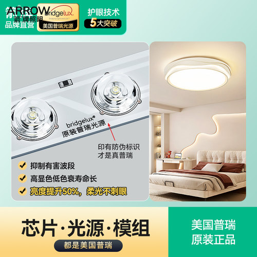 箭牌卧室灯2025新款护眼灯高亮主卧灯具简约现代房间灯led吸顶灯 - 图0
