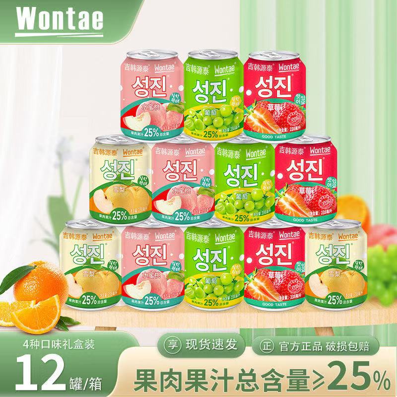 WONTAE吉韩源泰韩式风味果肉果粒饮料葡萄饮品果汁葡萄汁混合整箱