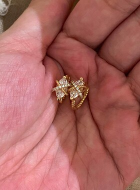 中古金色爆闪交叉仿马眼石耳扣女
