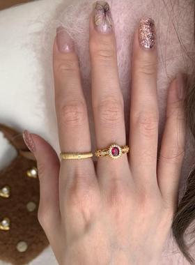 中古风蕾丝红锆石戒指复古独特