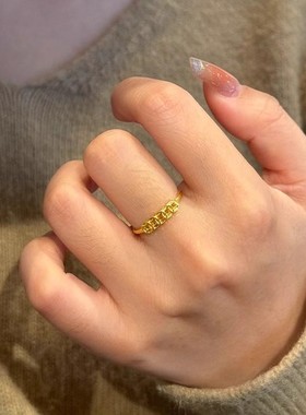 沙金不掉色五帝钱币戒指女新中式