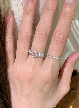 中古vintage粉色方糖戒指精致女