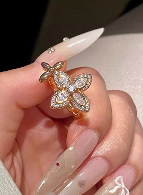 法式菱花戒指可开口调节满钻轻奢