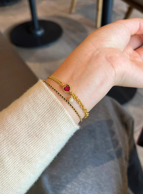 镀24k金时尚红色爱心锆石手链女