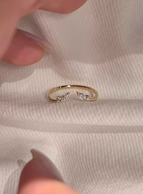 法式金色羽翼戒指简约精致显白女