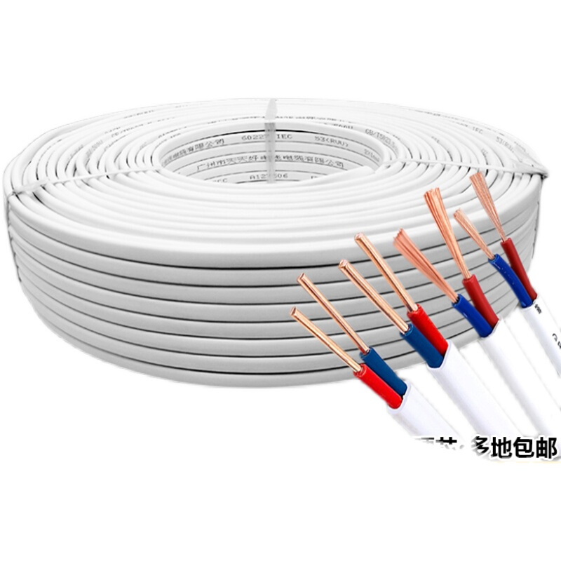 国标电线家用二芯护套线白色RVVB2芯1.5 2.5平方铜芯家用电线软线