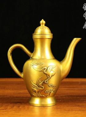 铜壶松鹤延年酒壶工艺品摆饰纯铜饭厅酒壶宴会家居婚庆铜酒壶铜器