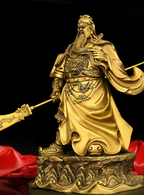 极速纯铜五岳关公摆件提刀拖聚宝盆关二爷关羽站像家居.商铺供奉