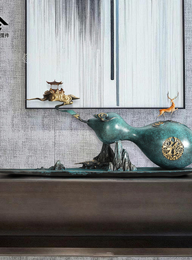 新品葫芦全铜摆件新中式玄关装饰品铜雕塑工艺Q品酒店办公桌面开