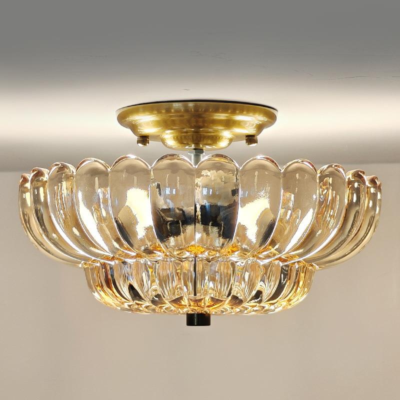 茶色玻璃罩吸顶灯简美欧美外贸出口美式简约复古玄关卧室阳台灯具 - 图0