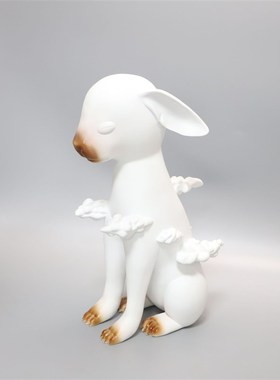 新中式卡通云朵羊树脂动物摆件儿童房客厅样板间玄关家Y居软装饰