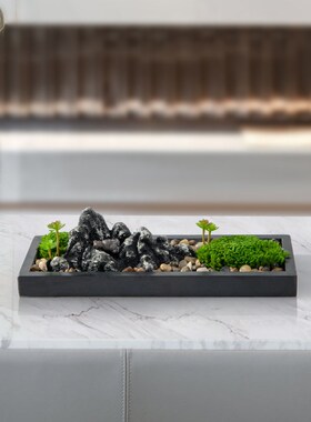 艺贝子仿真绿植山石盆景摆件新中式J风微景观造景枯山水盆栽
