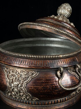 尼泊尔藏式糌粑盒收纳盒储物盒z糖果罐民族风复古手工纯铜装饰摆