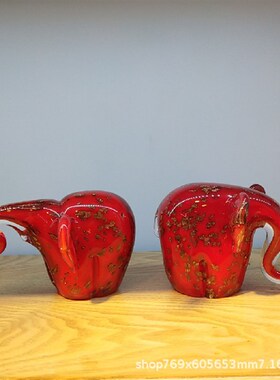 时尚家居摆件玄关摆件乔迁送礼彩色玻璃大象R摆件红色玻璃大象