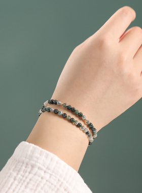 极速天然绿色水草玛m瑙手链女14K包金水晶手串招财转运珠幸运编织