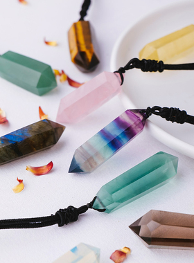 新品天然紫水晶六棱柱吊坠男女情侣灵摆原石Q头项链挂件饰品礼物