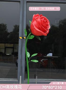 玻璃钢巨型仿真玫瑰花雕塑网红打卡墙面装饰商场不锈钢花朵摆件品