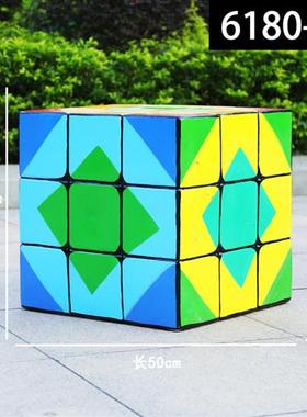 玻璃钢几何魔方雕塑幼儿园游戏城影院电竞彩色三角积木装饰品摆件
